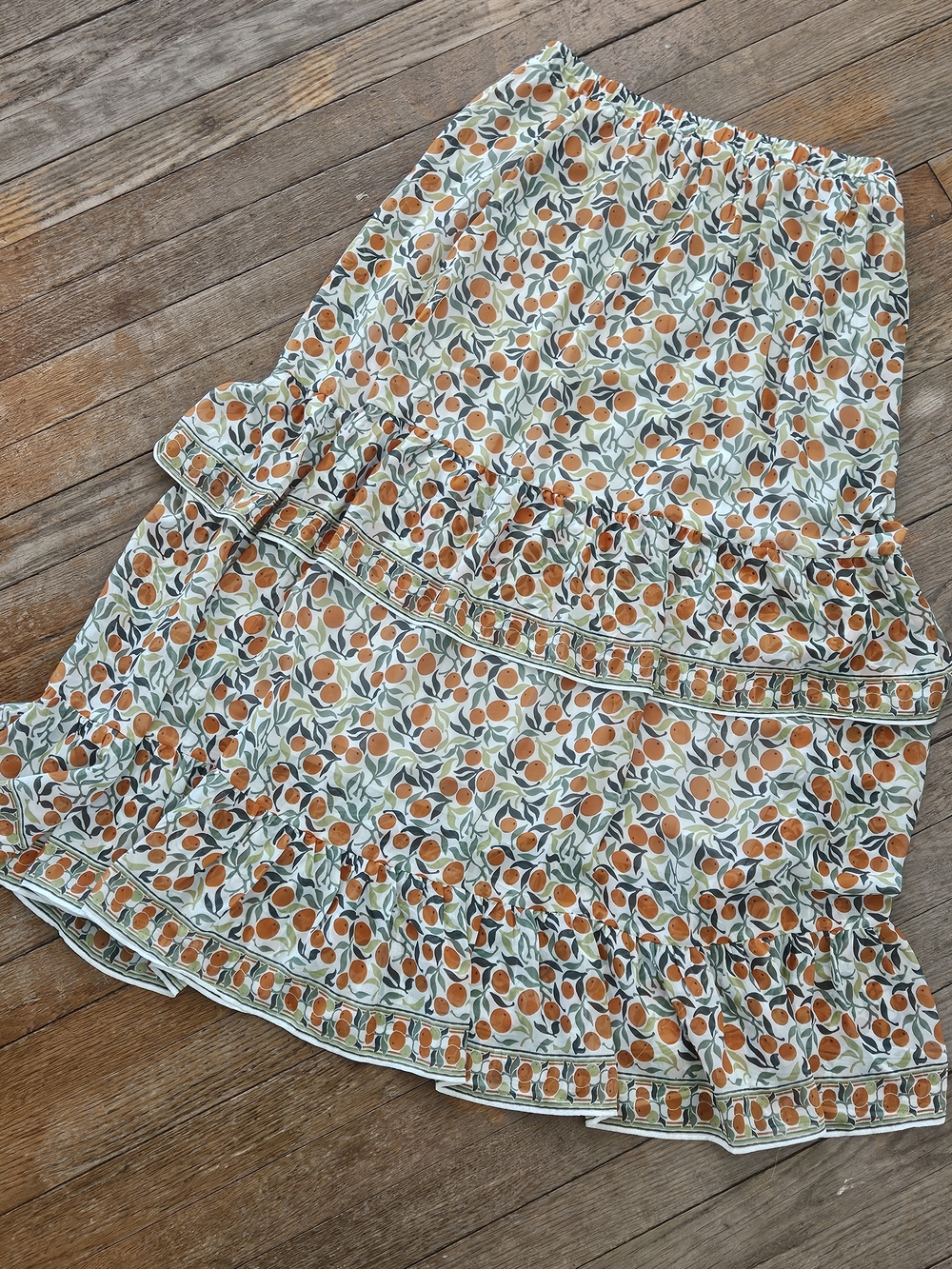 Women’s Orange Print Ruffle Maxi Skirt Max STUDIO sz M - Picture 2 of 11